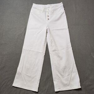 NWOT Denver Hayes white exposed Button fly high rise wide leg crop jeans Sz 10